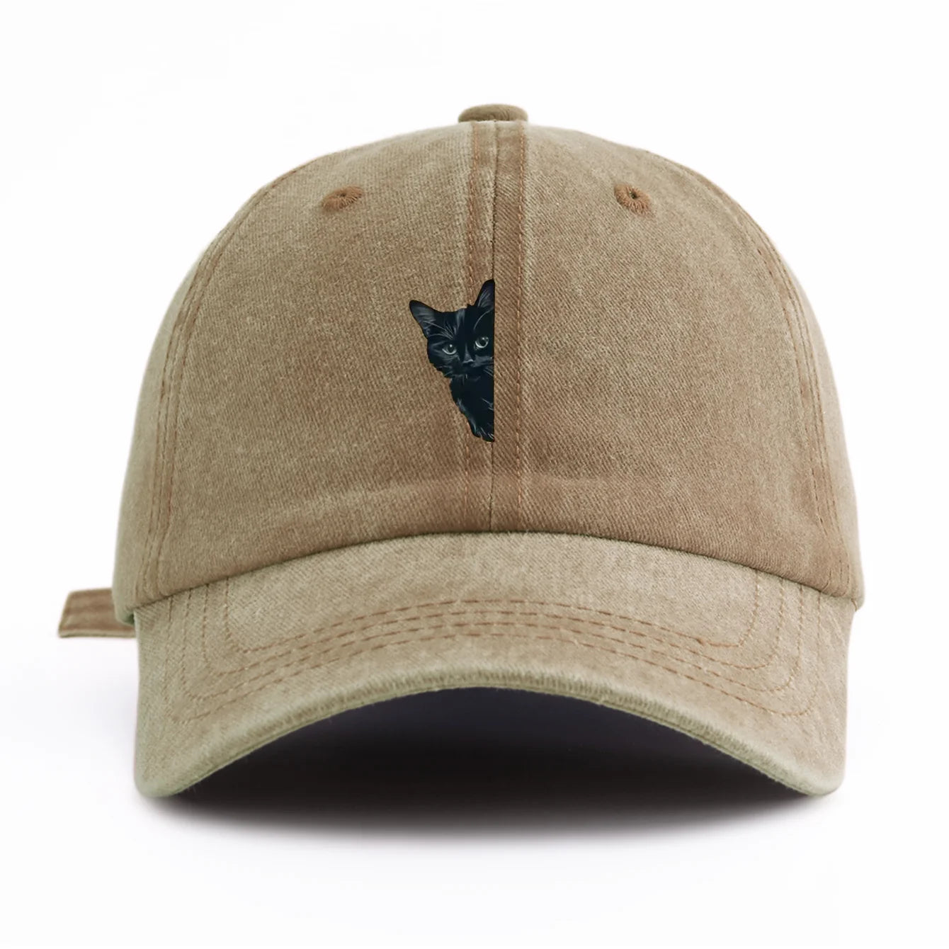 Black Cat Print Washed Baseball Cap