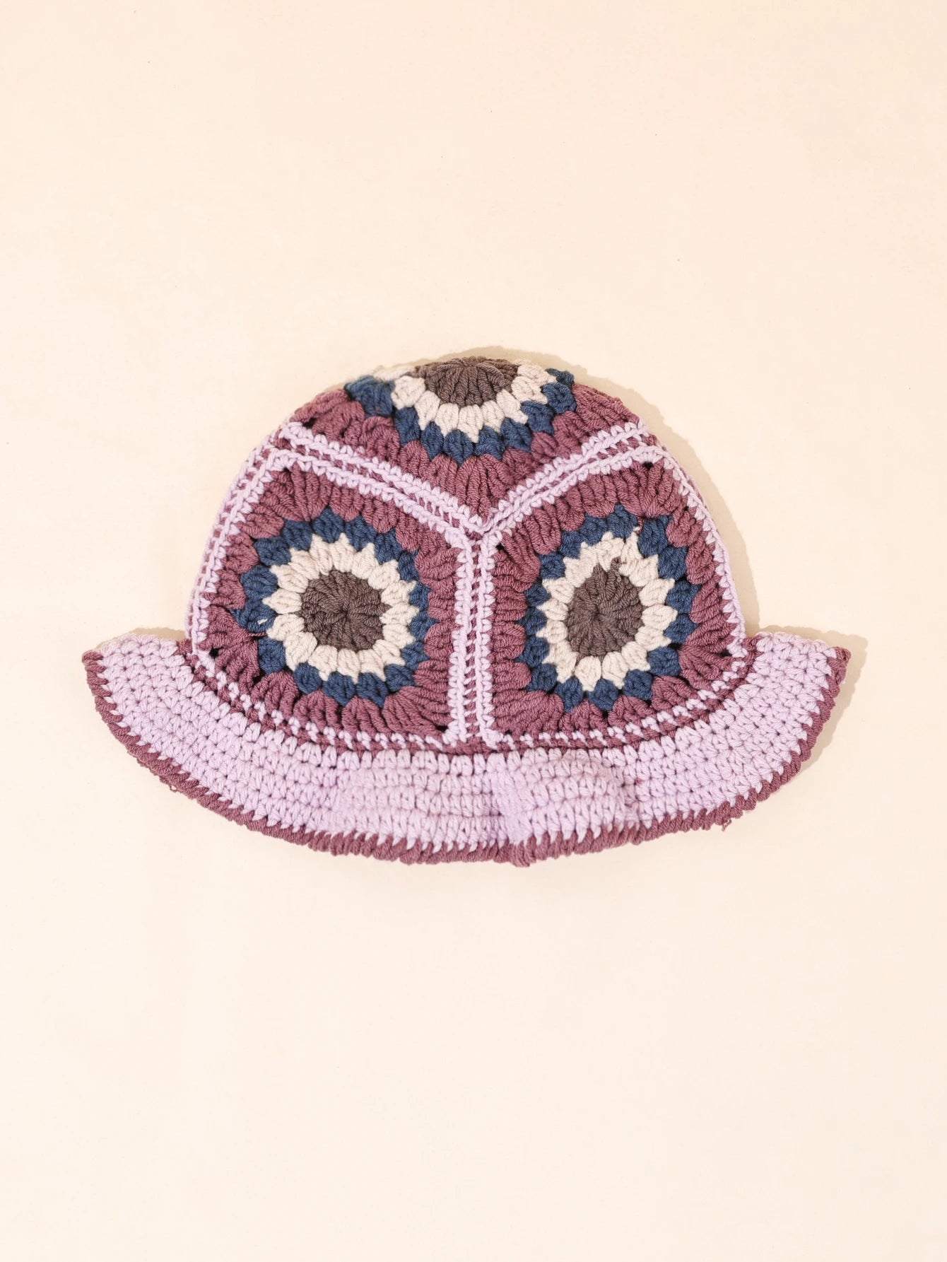 Retro Pink Purple Crochet Bucket Hat