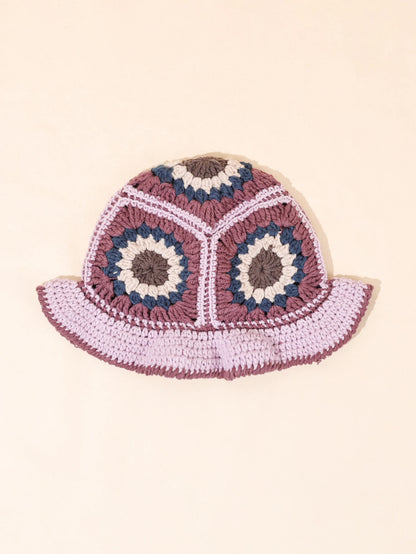 Retro Pink Purple Crochet Bucket Hat