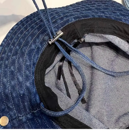 Vintage Washed Denim Bucket Hat Unisex Summer Sun Hat For Women Men