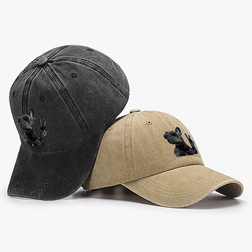 Black Dog Print Washed Baseball Cap