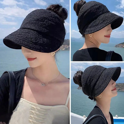 Wide Brim Sun Hat Summer Ponytail UV Protection