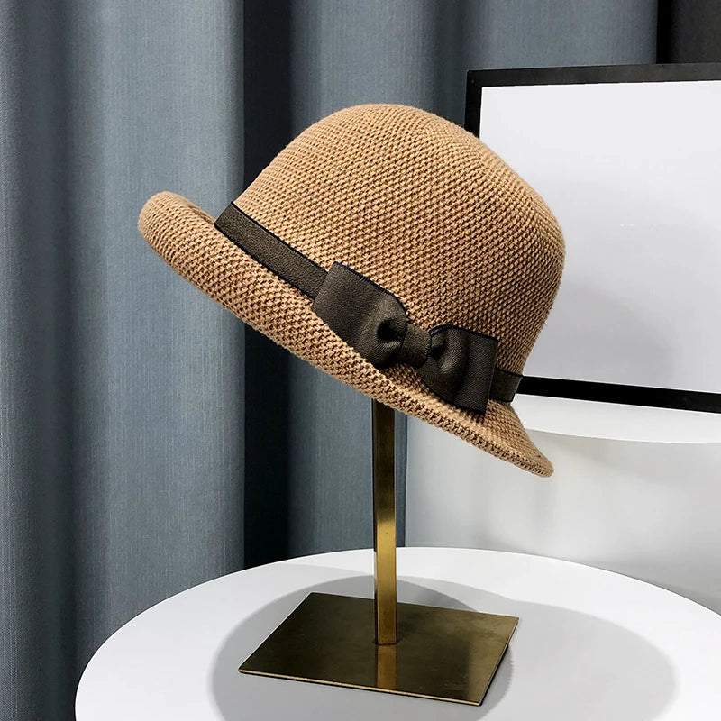 Bow Curling Hat Female Summer Bucket Hat