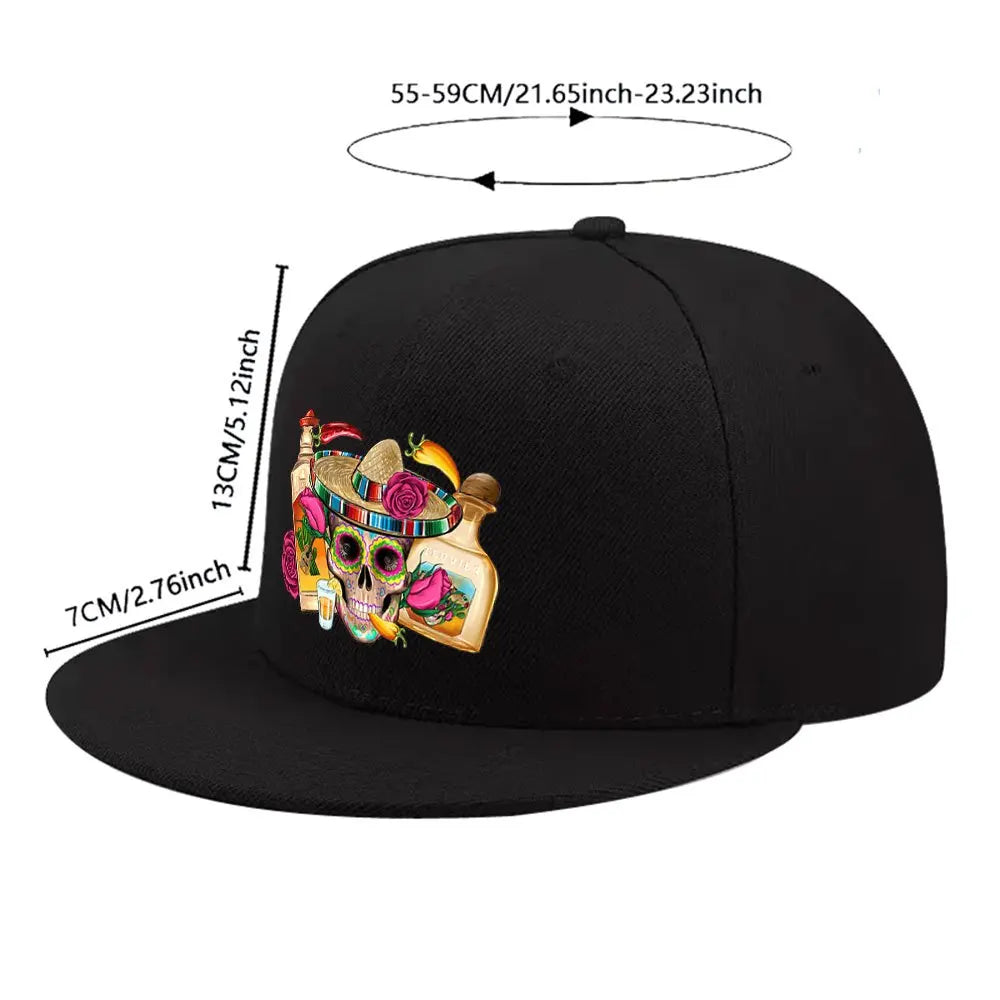 Tequila Sugar Skull Sombrero Street Snapback Cap