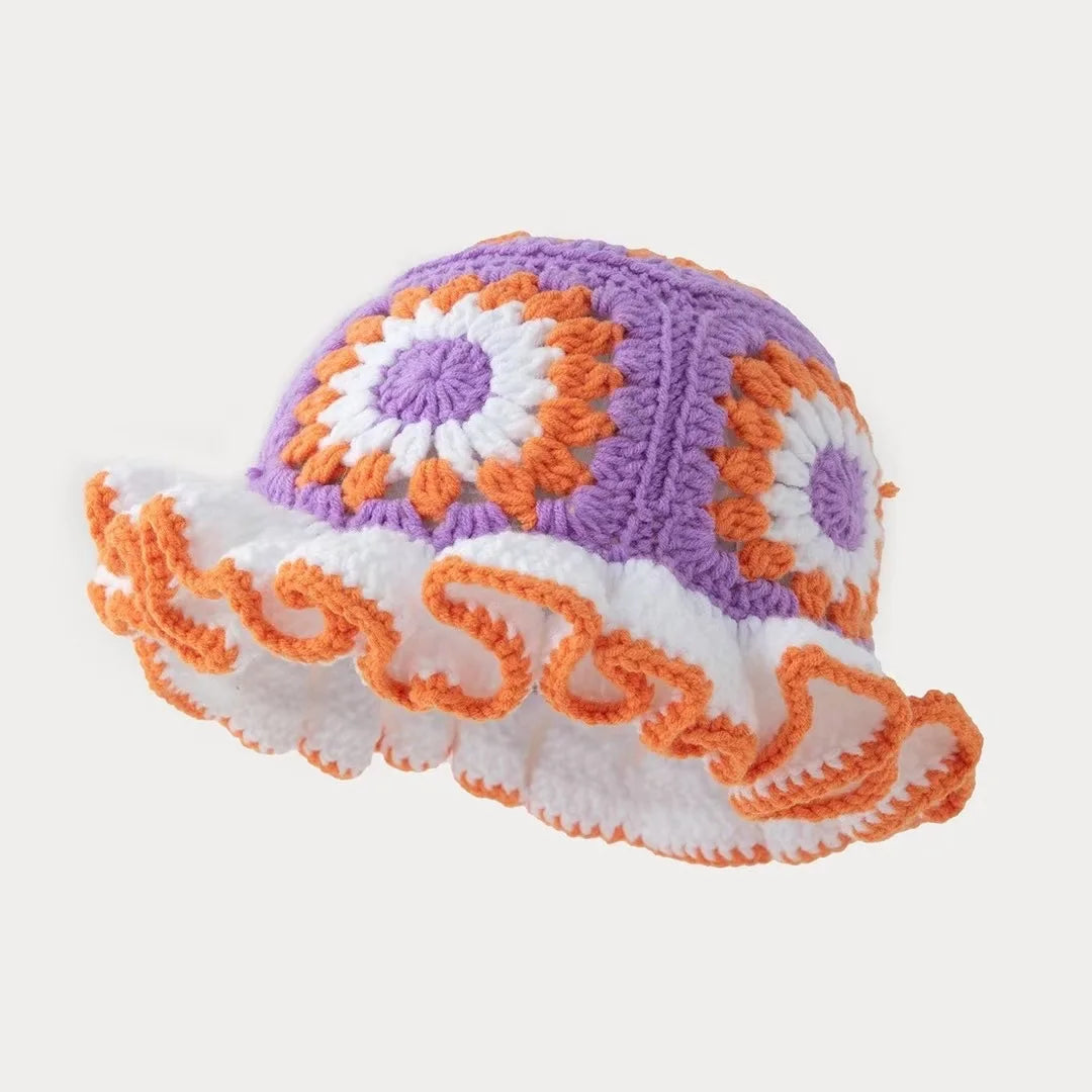 Colorful Floral Crochet Wool Bucket Hat