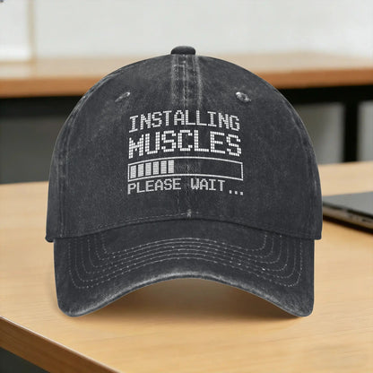 Installing Muscles Please Wait Washed Y2K Baseball Cap