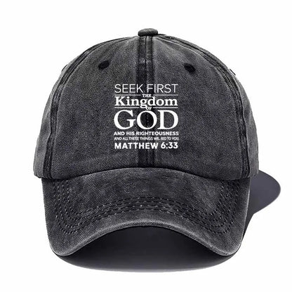 Seek First God Washed Baseball Cap