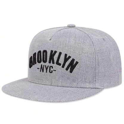 Brooklyn Embroidered Flat Brim Snapback Cap