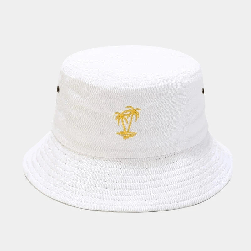 Palm Tree Embroidered Washed Bucket Hat