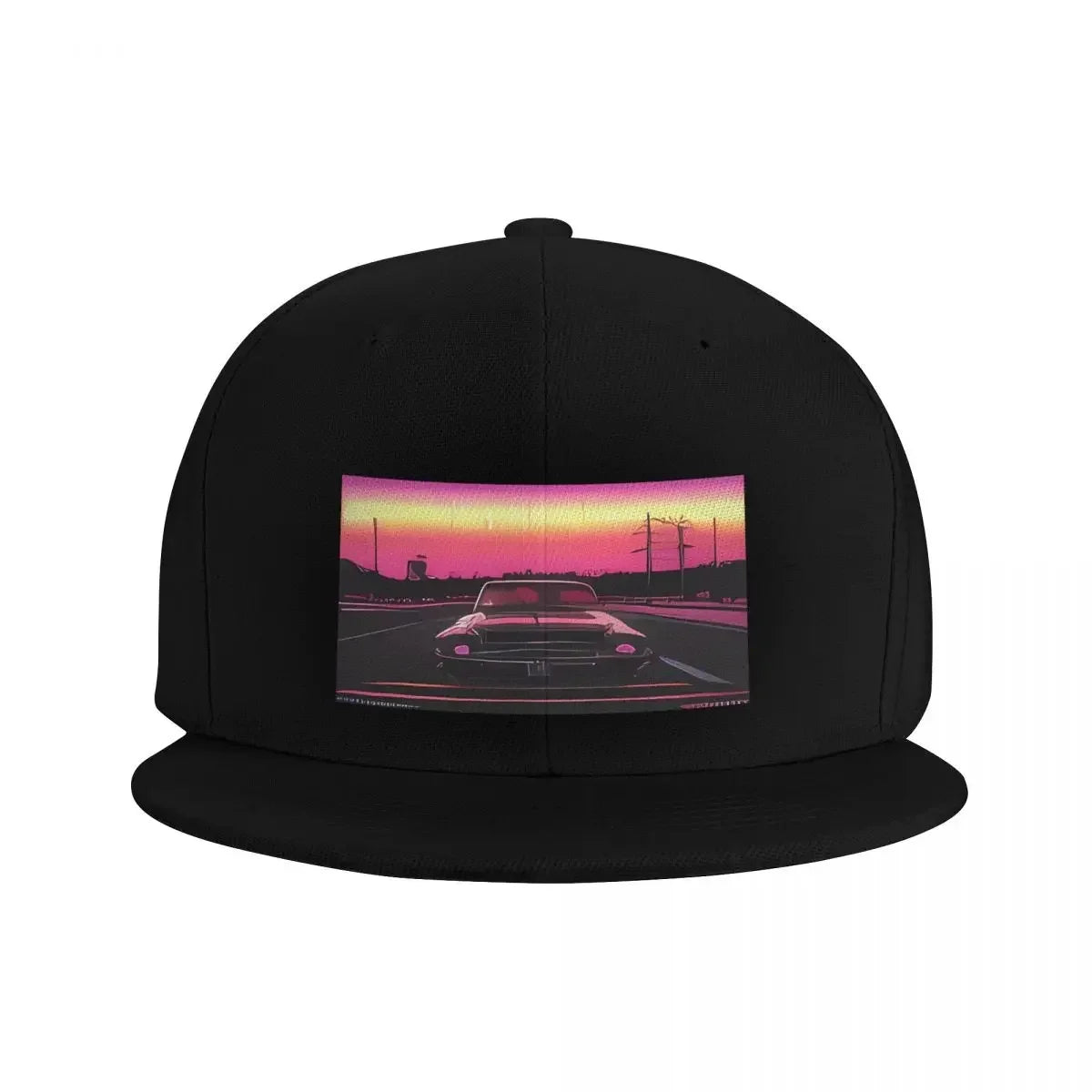 Retro Synthwave Muscle Car Sunset Snapback Cap