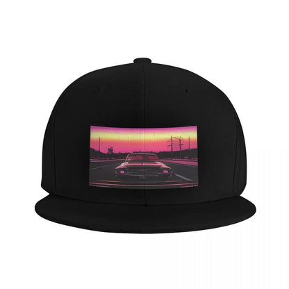 Retro Synthwave Muscle Car Sunset Snapback Cap