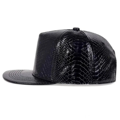 PU Leather Flat Brim Adjustable Hip Hop Snapback Cap