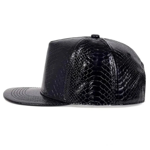 PU Leather Flat Brim Adjustable Hip Hop Snapback Cap