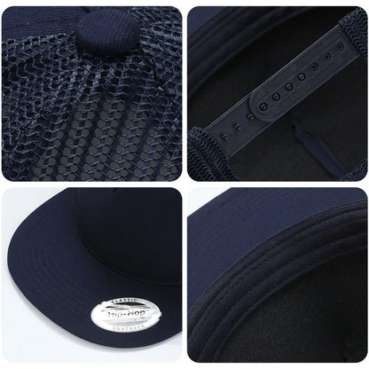 Custom Logo Embroidered Mesh Flat Brim Snapback Cap