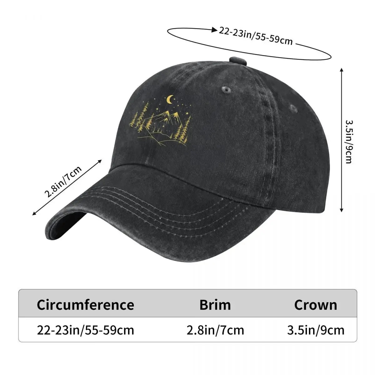 Mountain Moon Forest Washed Baseball Cap
