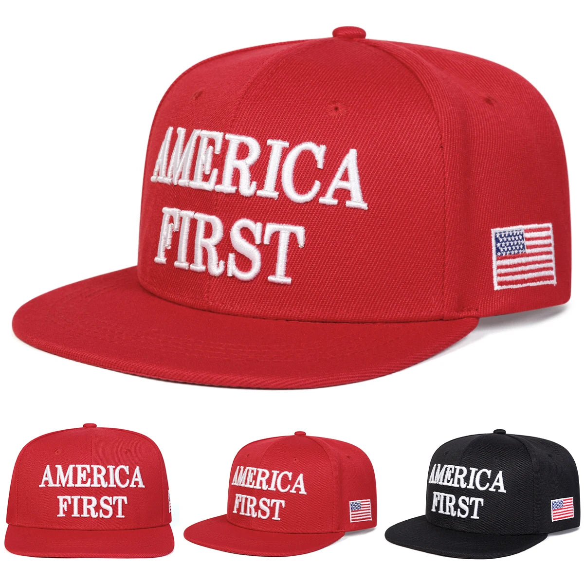 America First Embroidered Hip-Hop Snapback Cap