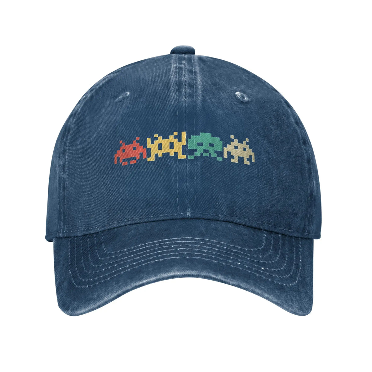 80s Space Invaders Arcade Distressed Denim Baseball Cap