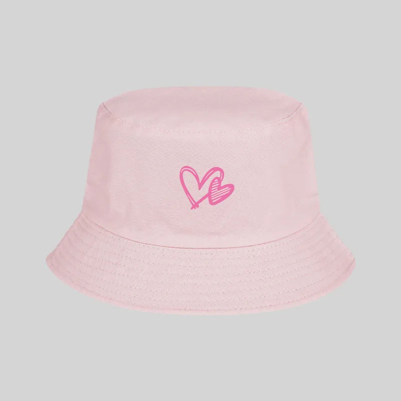 Pink Heart Pattern Casual Bucket Hat