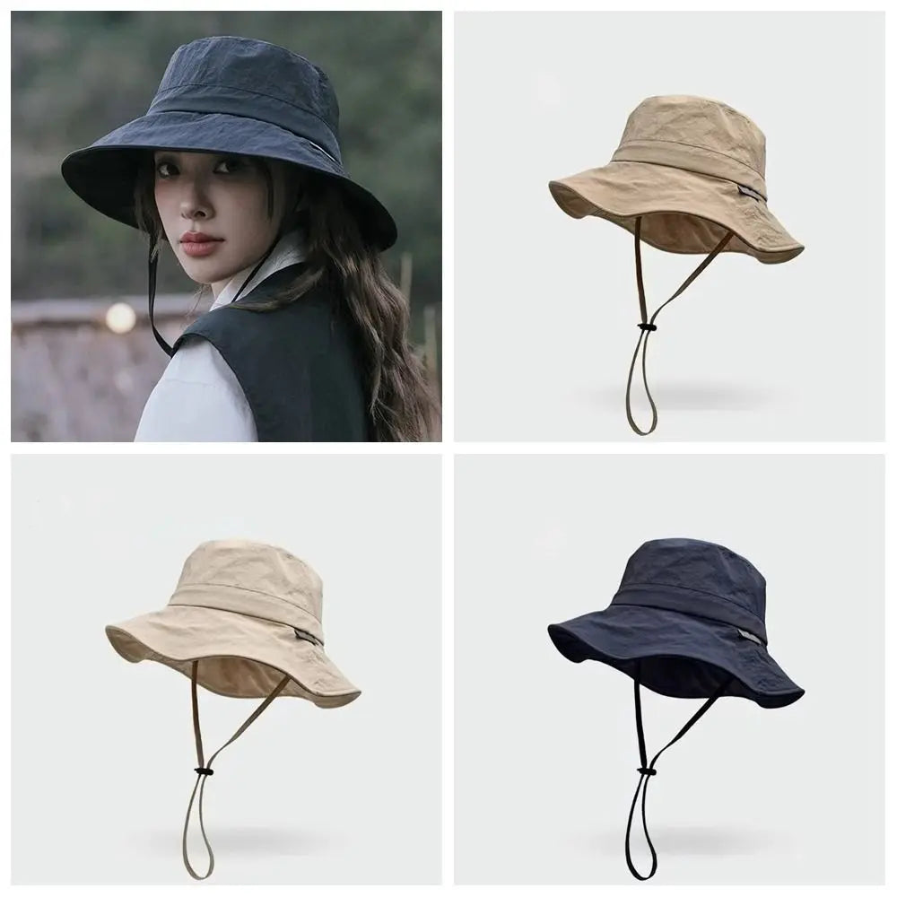 Waterproof Drawstring Wide Brim UV Protection Bucket Hat