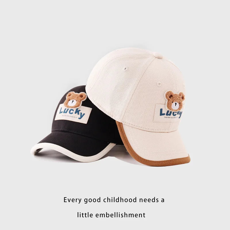 Cute Bear Baby Duck Tongue Hat Short Brim Children Baseball Hats Solid Cotton Kids Duckbill Cap Fashion Sunshade Visors Size 52-54cm