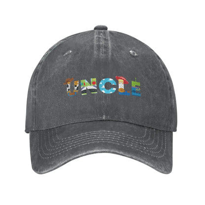 Uncle Family Birthday Distressed Denim Baseball Cap