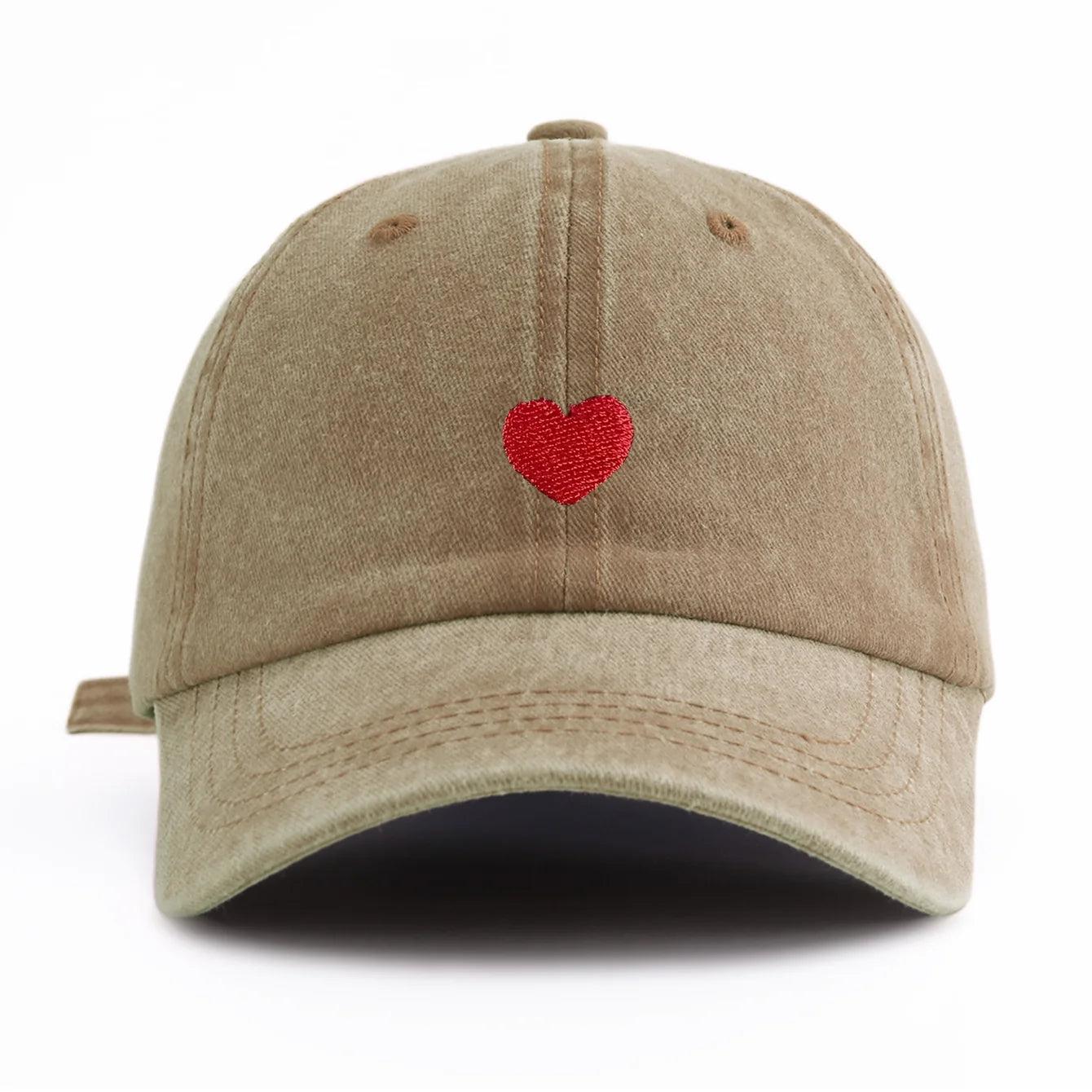 1pc Red Heart Embroidery Washed Baseball Cap For Adults
