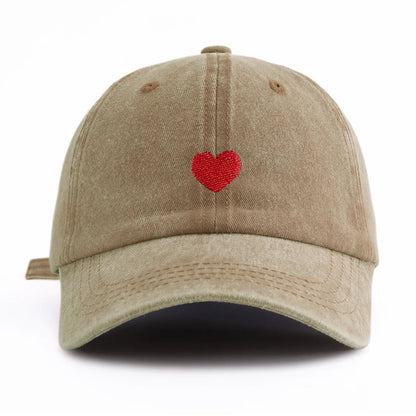1pc Red Heart Embroidery Washed Baseball Cap For Adults