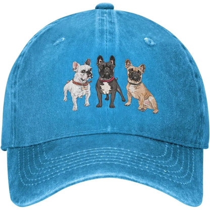 French Bulldog Trio Denim Baseball Cap