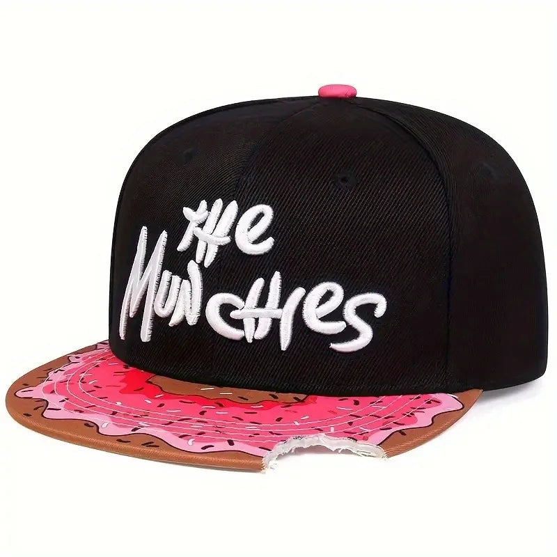 Doughnut Embroidered Flat Top Hip-Hop Snapback Cap