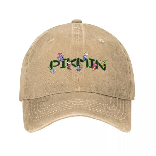 Retro Pikmin Family Fun Distressed Washed Denim Baseball Cap