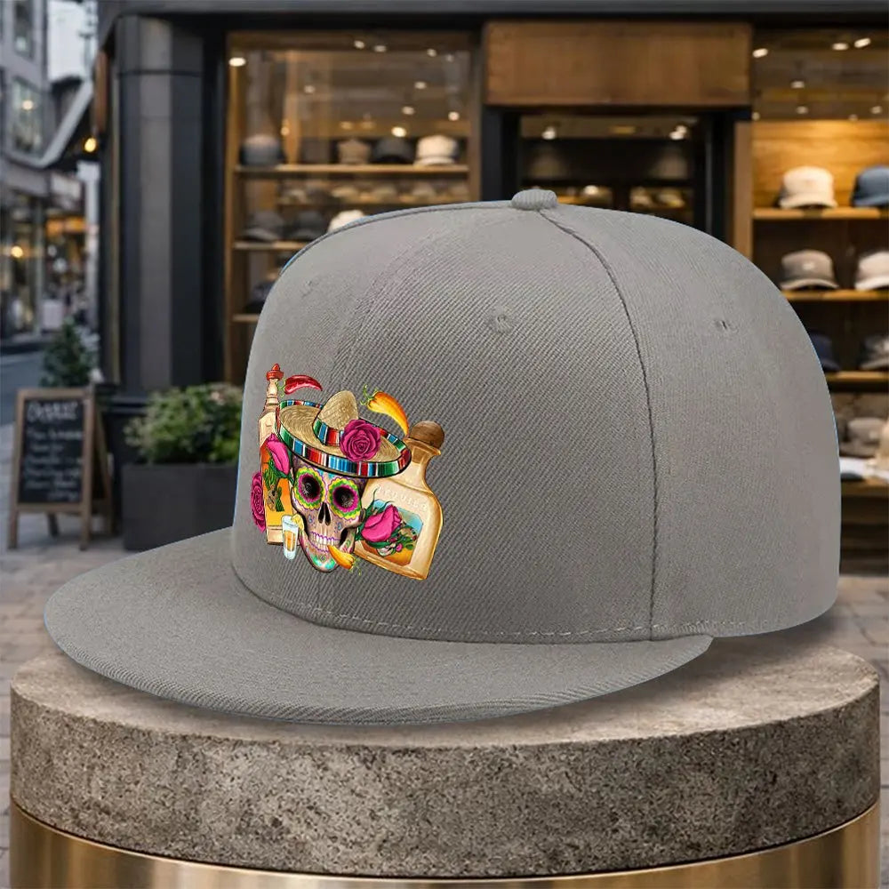 Tequila Sugar Skull Sombrero Street Snapback Cap