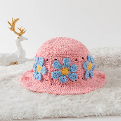 Retro Ruffled Floral Crochet Bucket Hat