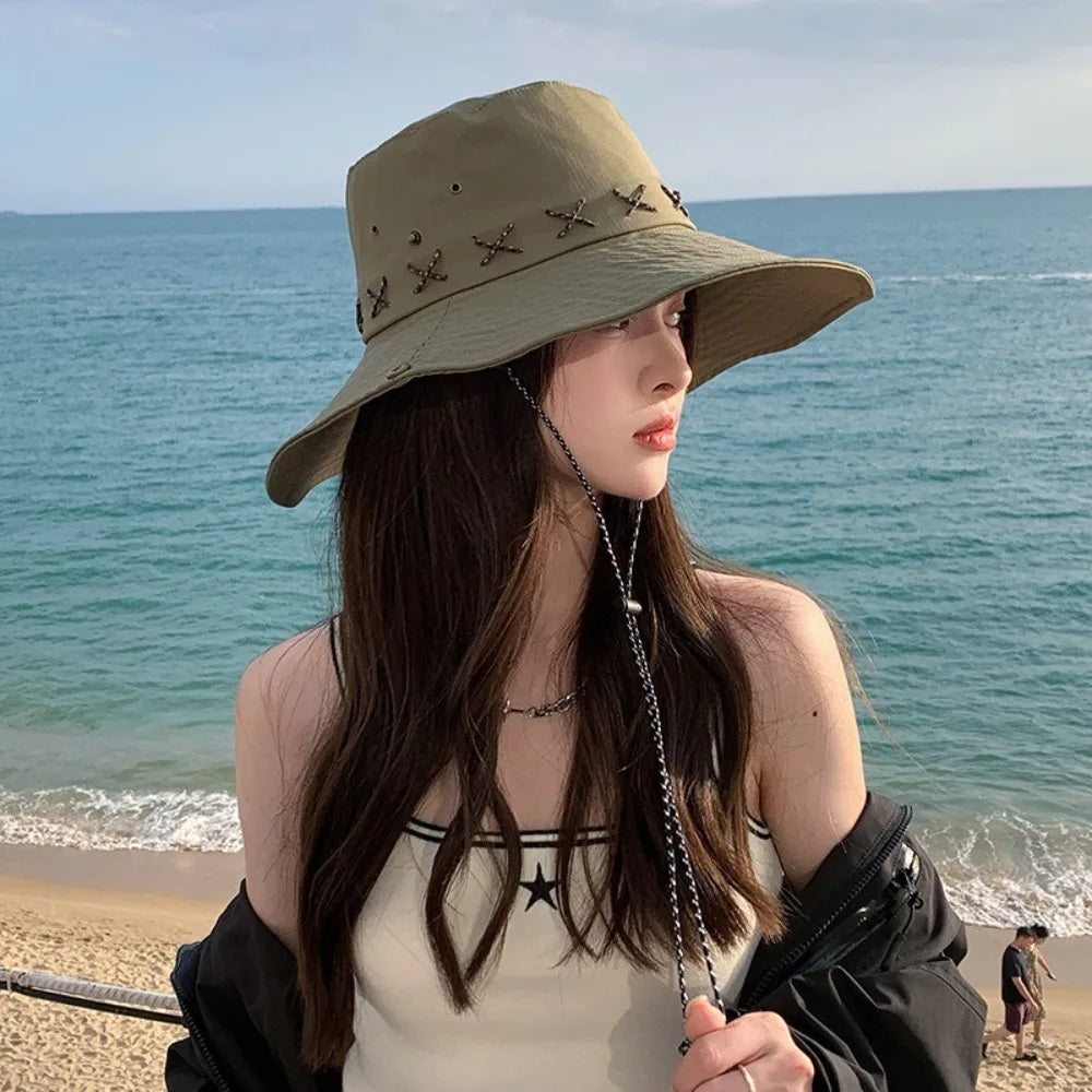 10cm Wide Brim Waterproof UV Protection Bucket Hat