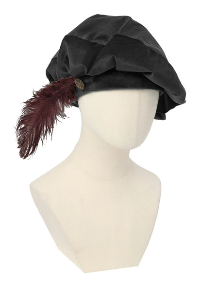 Quality Medieval Unisex Beret Hat With Feather Suede Tudor Hat