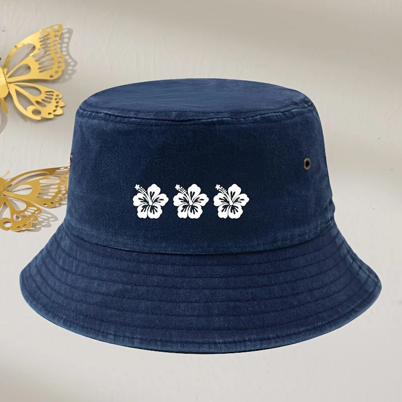 Three Flower Retro Washed Bucket Hat