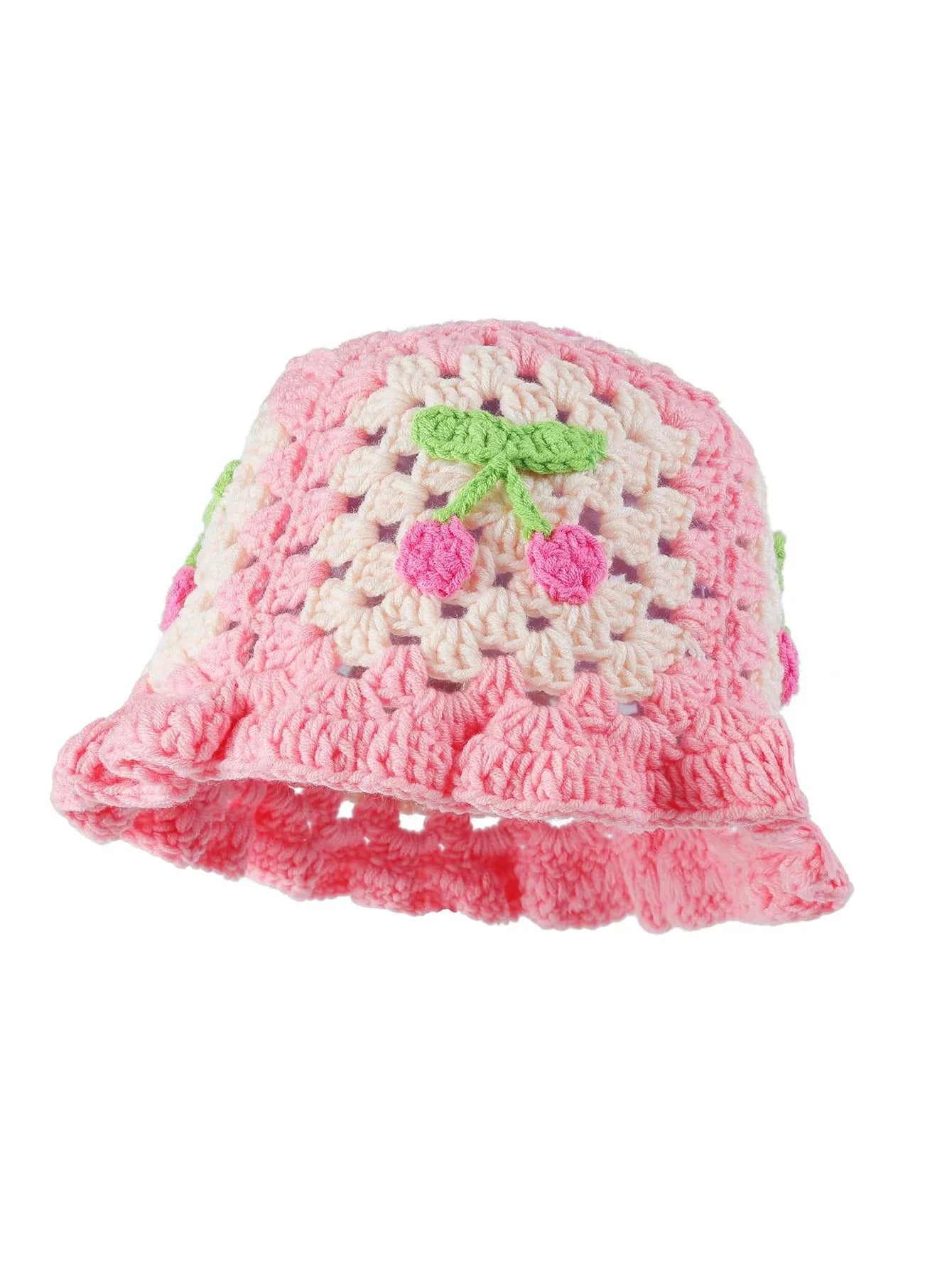 Women's Cherry Floral Crochet Bucket Hat