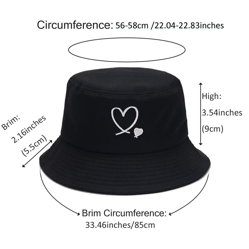 Reversible Heart Embroidery Bucket Hat Set