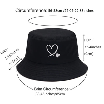 Reversible Heart Embroidery Bucket Hat Set