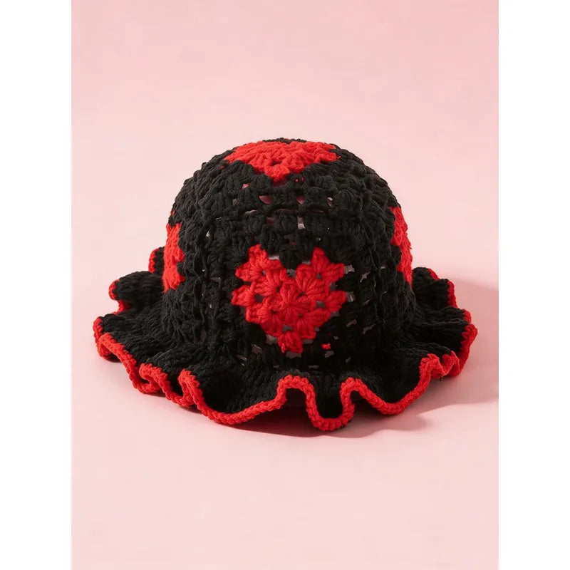 Heart Crochet Granny Square Bucket Hat