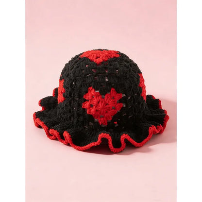 Heart Crochet Granny Square Bucket Hat