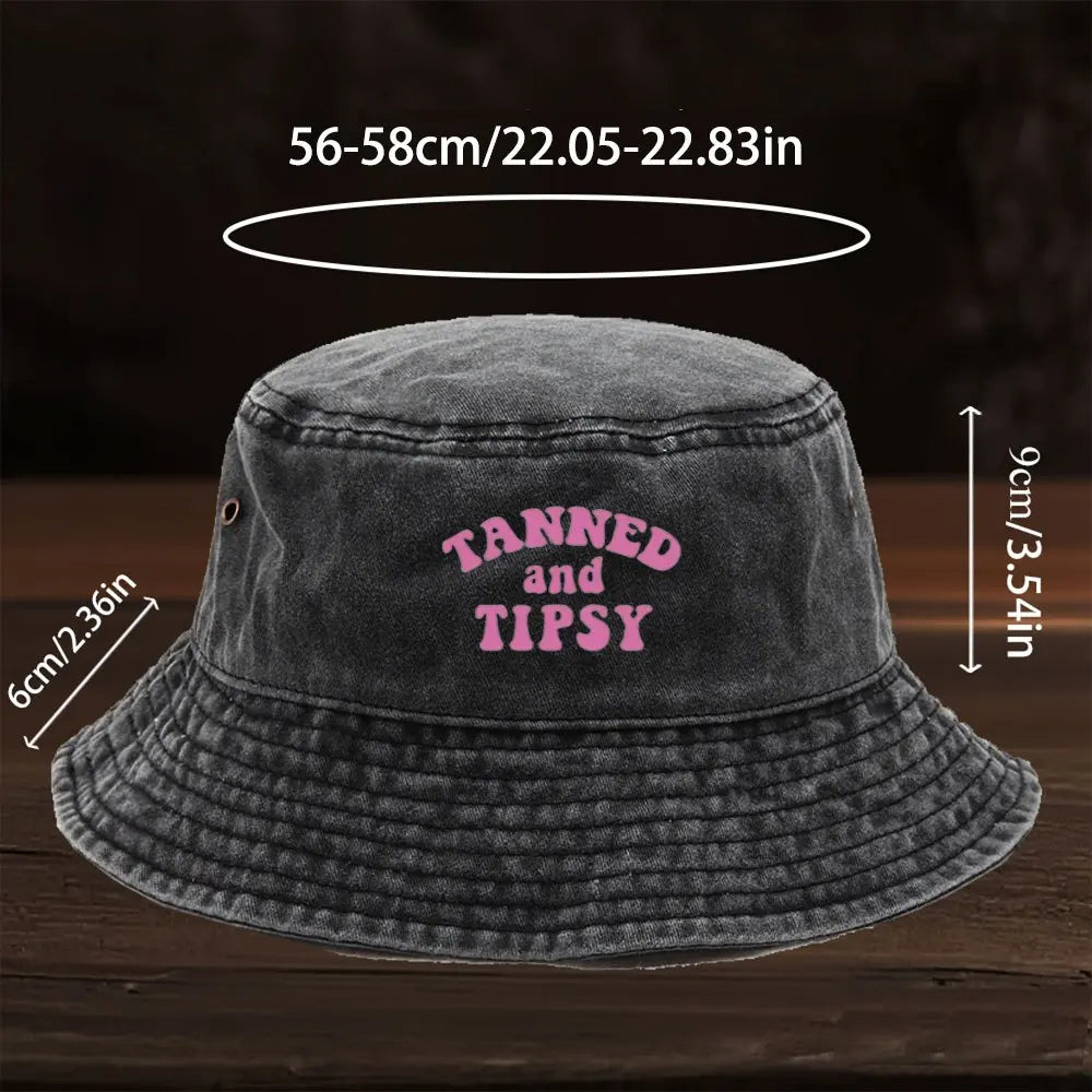 1pc Letter Design Print Washed Bucket Hat