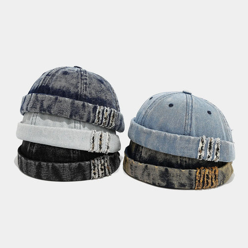 Retro Denim Docker Cap Splicing Style Brimless Caps