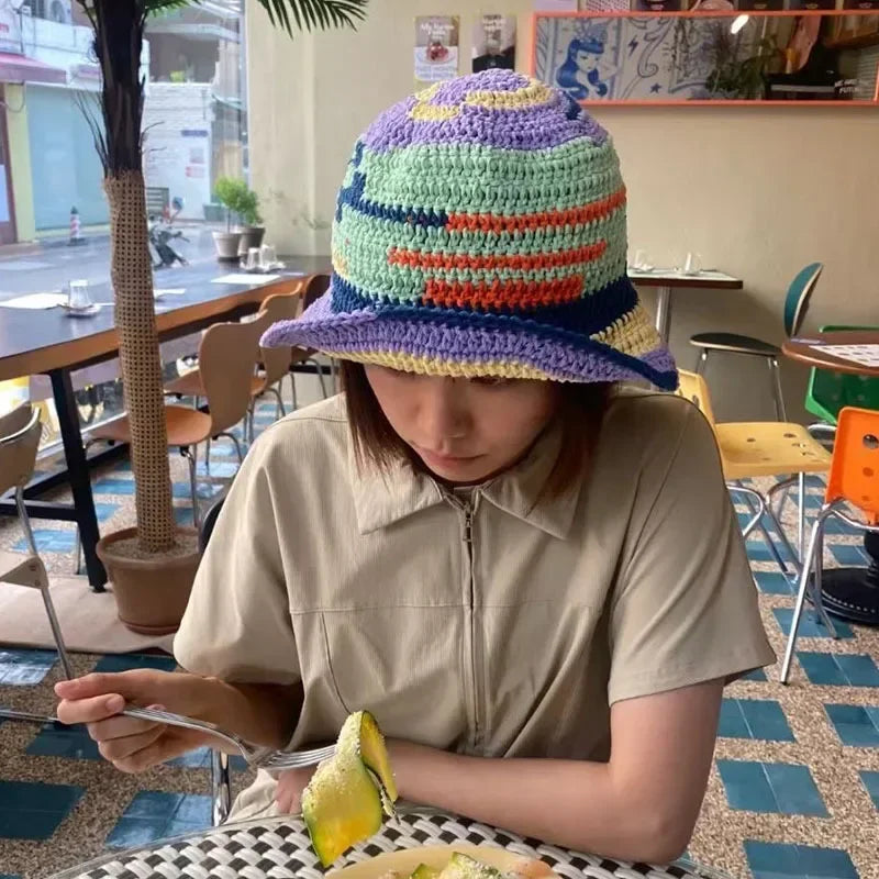 Color Splicing Knitted Bucket Hat