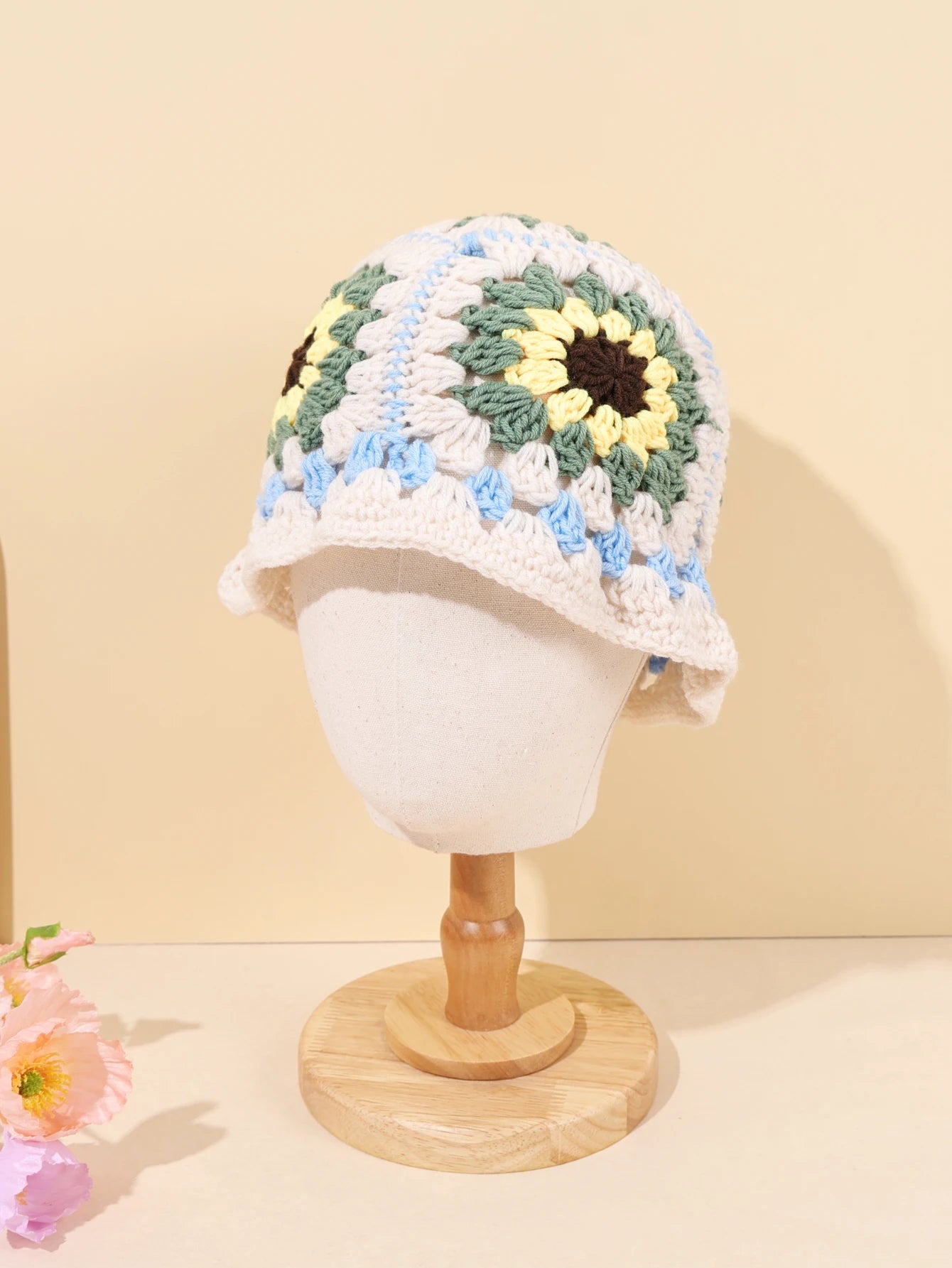Handmade Sunflower Knitted Bucket Hat