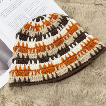 Unisex Color Block Crochet Winter Bucket Hat
