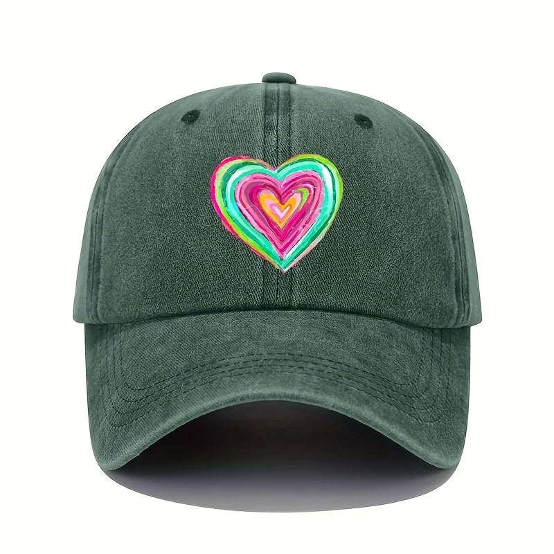 Vintage Heart Print Baseball Cap