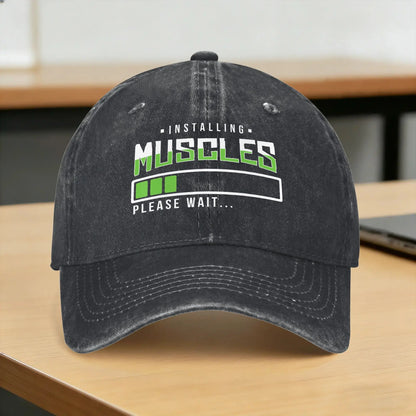 Installing Muscles Please Wait Washed Y2K Baseball Cap