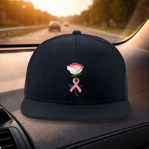 Pink Ribbon Rose Snapback Cap