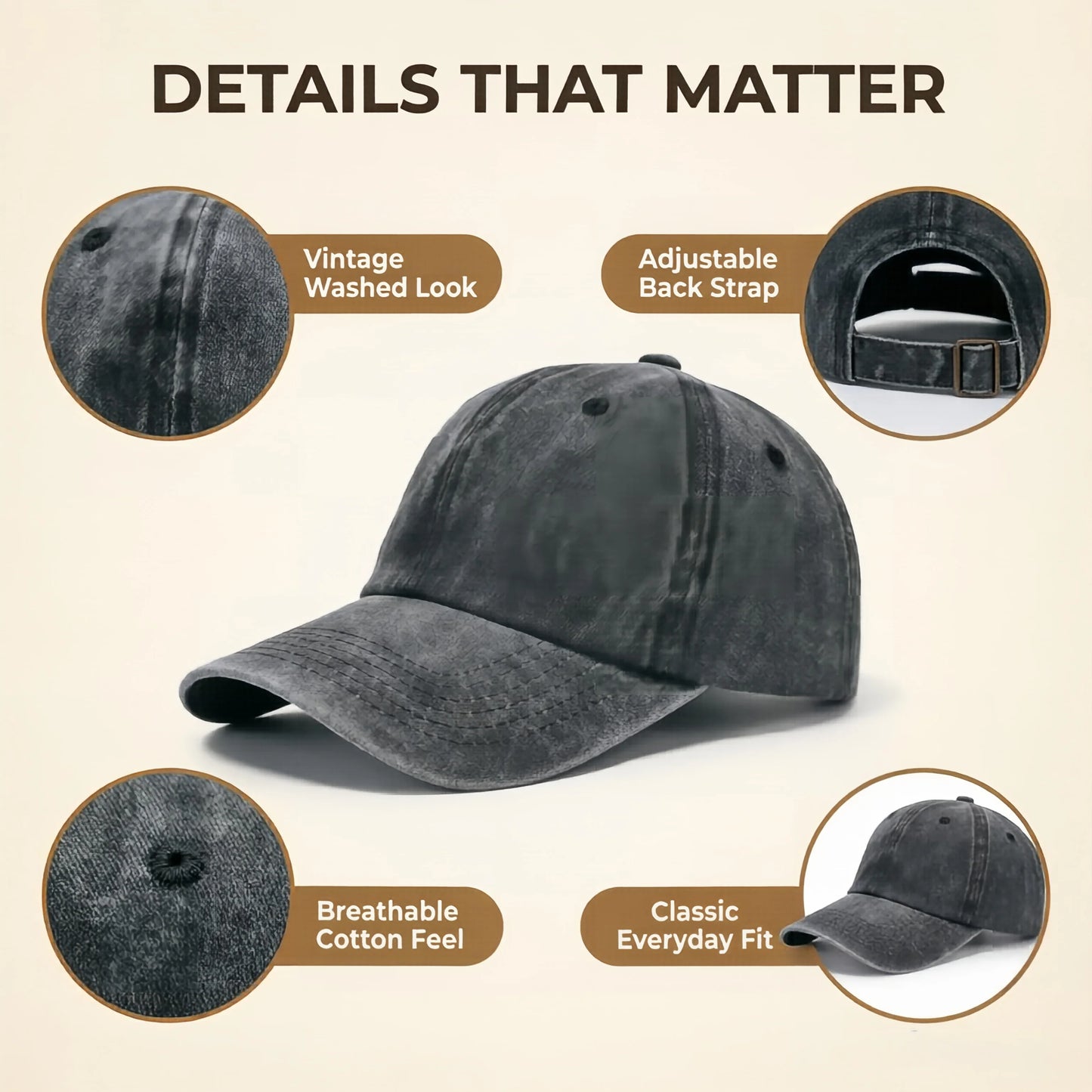 Personalized Vintage Washed Baseball Cap Custom Name Logo Text Dad Hat Adjustable Casual Hat For Men Women Printed In USA