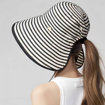Black And White Striped Wide Brimmed Sun Hat
